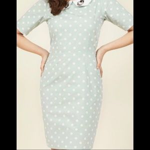 Cat collar green polka dot retro ModCloth dress